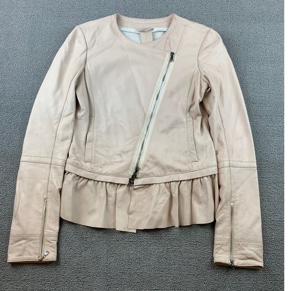Y2K Patrizia Pepe Women Size 42 Pink Leather Jacket Genuine Sheepskin